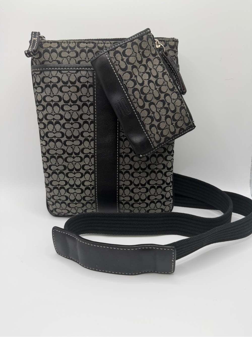 Coach Gray and Black Signature Crossbody with Matching Wristlet Pouch